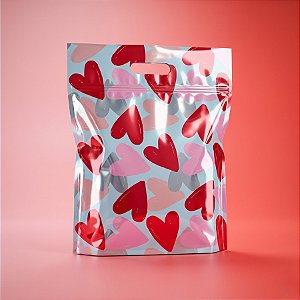 Sacola Metalizada com Zip - Corações Passione - 32x40x5cm - 1 unidade - Cromus - Rizzo