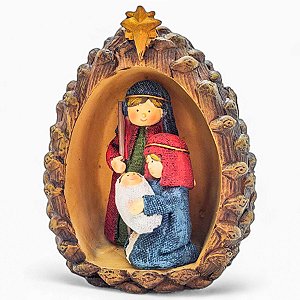 Enfeite de Natal em Resina - Sagrada Família Pinha - 12x9cm - 1 unidade - Rizzo