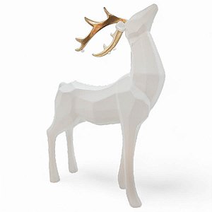 Enfeite de Natal em Resina - Rena Branca com Chifres Dourados - 30x18cm - 1 unidade - Rizzo