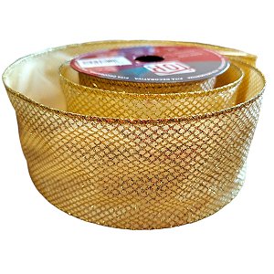 Fita Decorativa - Colméia Glitter Dourada - 6x914cm - 1 unidade - Rizzo