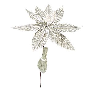 Poinsétia Decorativa - Folhas Verdes Nevada Glitter - 50cm - 1 unidade - Rizzo
