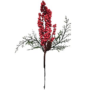 Galho Decorativo de Natal - Pinhas e Frutinhas Vermelhas - 31cm - 1 unidade - Rizzo