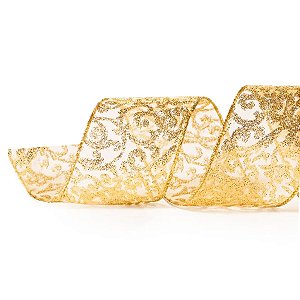 Fita Aramada Voil - Arabesco Ouro - 6,3cm x 9,14m  - 1 unidade - Cromus - Rizzo