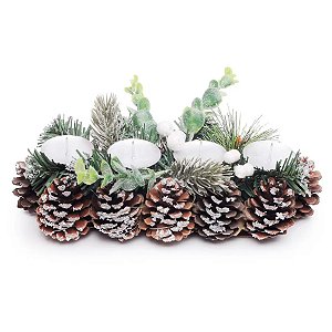 Porta Vela - Branco e Verde com Pinhas - 25cm - 1 unidade - Cromus - Rizzo