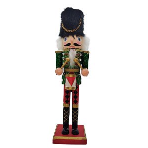 Boneco Soldado Quebra Nozes de Madeira com Tambor - 30cm - Verde e Vermelho - 1 unidade - Rizzo