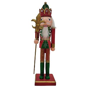 Boneco Soldado Quebra Nozes de Madeira com Bastão - 30cm - Verde e Vermelho - 1 unidade - Rizzo
