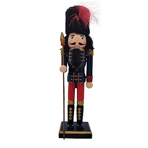 Boneco Soldado Quebra Nozes de Madeira com Bastão - 30cm - Azul e Vermelho - 1 unidade - Rizzo