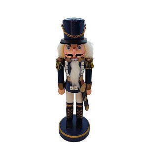 Boneco Soldado Quebra Nozes de Madeira com Espada - 25cm - Azul, Branco e Dourado - 1 unidade - Rizzo