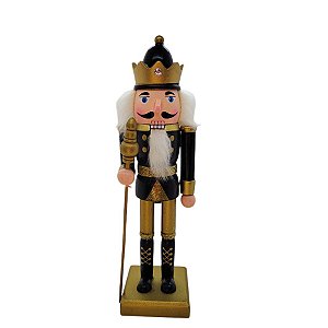 Boneco Soldado Quebra Nozes de Madeira com Bastão - 25cm - Preto e Dourado - 1 unidade - Rizzo