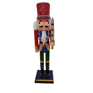 Boneco Soldado Quebra Nozes de Madeira com Espada - 30cm - Azul, Verde e Vermelho - 1 unidade - Rizzo