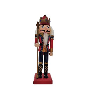 Boneco Soldado Quebra Nozes de Madeira com Bastão - 25cm - Azul e Vermelho - 1 unidade - Rizzo