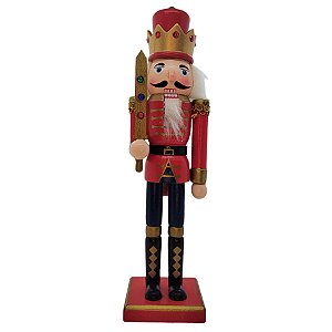 Boneco Soldado Quebra Nozes de Madeira com Espada - 30cm - Vermelho - 1 unidade - Rizzo