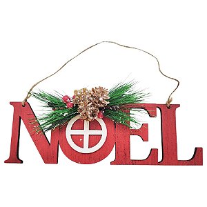 Enfeite de Pendurar de Natal - Placa Noel com Pinha - 25x8cm - 1 unidade - Rizzo