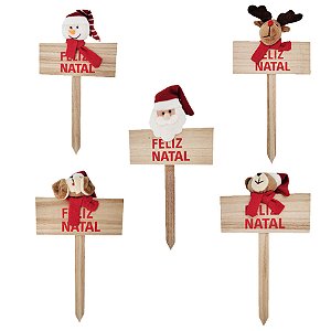 Plaquinhas Decorativas de Natal para Jardim - 28x16cm - 5 unidades - Rizzo