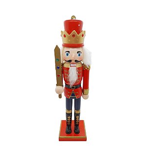 Boneco Soldado Quebra Nozes de Madeira com Espada - 30cm - Azul e Vermelho - 1 unidade - Rizzo