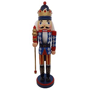 Boneco Soldado Quebra Nozes de Madeira com Bastão - 37cm - Azul, Branco e Vermelho - 1 unidade - Rizzo