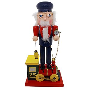 Boneco Soldado Quebra Nozes de Madeira com Trem - 35cm - Azul, Verde e Vermelho - 1 unidade - Rizzo
