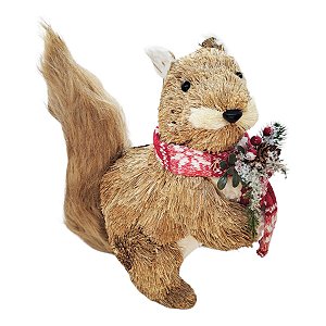 Enfeite de Natal - Esquilo de Grama com Cachecol - 30x16x29cm - 1 unidade - Rizzo