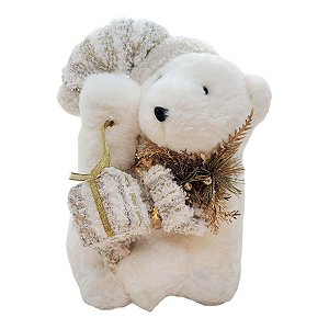 Enfeite de Natal - Urso Branco Sentado de Cachecol - 32,5x20,5x24,5cm - 1 unidade - Rizzo