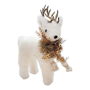 Enfeite de Natal - Rena em Pé Branca Chifre Dourado -  26x18x8cm - 1 unidade - Rizzo