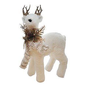 Enfeite de Natal - Rena em Pé Branca Chifre Dourado - 35x22x10cm - 1 unidade - Rizzo