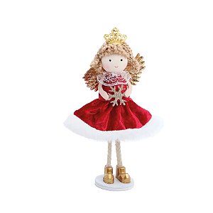 Enfeite de Natal - Anjo Vermelho Floco de Neve - 16cm - 1 unidade - Cromus - Rizzo