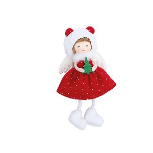 Enfeite de Natal para pendurar- Anjo Gorro Vermelho - 15cm - 1 unidade - Cromus - Rizzo