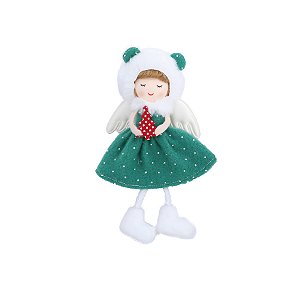 Enfeite de Natal para pendurar - Anjo Gorro Verde - 15cm - 1 unidade - Cromus - Rizzo