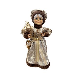 Enfeite de Natal mamãe Noel em pé - Marrom - 45cm - 1 unidade - Rizzo