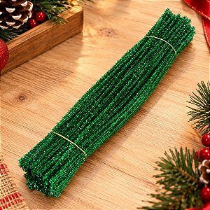 Haste de Chenille Glitter 30 cm - Verde - 100 unidades - Rizzo