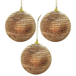 Bola de natal Decorada - Circulos de Glitter Dourado - 10cm - 3 unidades - Rizzo