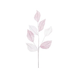 Galho Decorativo - Folhas Branco com Rosa - 60cm - 1 unidade - Cromus - Rizzo