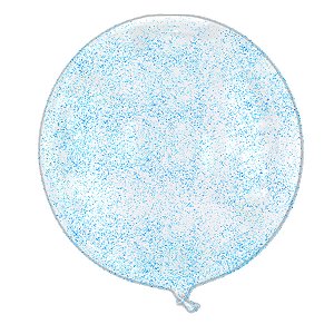 Balão Bubble Transparente com Glitter Azul Claro - 11" 26cm - 1 unidade - PartiuFesta - Rizzo