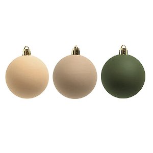 Bolas de Natal em Tubo - Marrom Mocha, Marfim e Verde Militar - 10cm - 6 unidades - Cromus - Rizzo