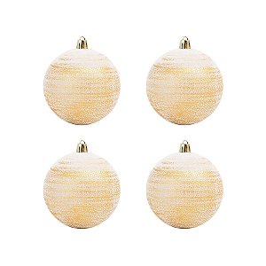 Bola de Natal Matte - Ouro e Branco - 10cm  - 4 unidades - Cromus - Rizzo
