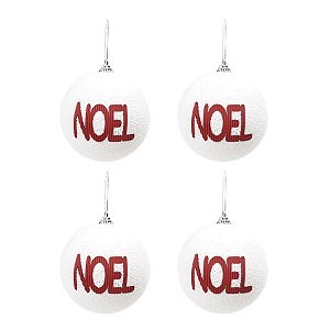 Bola de Natal Decorada - Noel Branco e Vermelho - 10cm  - 4 unidades - Cromus - Rizzo