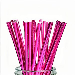 Canudo de Papel Metalizado - Pink - 25 unidades - Rizzo