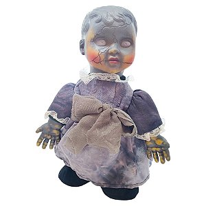 Boneca de Terror com Som e Movimento - Vestido Cinza - 27cm - 1 unidade - Rizzo - Rizzo