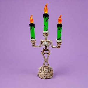 Candelabro de Halloween com Vela Led - Verde - 35x9cm - 1 unidade - Rizzo - Rizzo