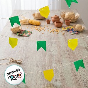 Bandeirinha de Festa Junina de Papel Seda 10 Metros - Verde e Amarela Ref. 23 E 22 - Real Seda - Rizzo