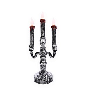 Candelabro de Halloween - Caveiras com Vela Led - 31x12cm - 1 unidade - Cromus - Rizzo
