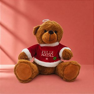 Urso de Pelúcia Marrom Feliz Natal - 23cm - 1 unidade - Rizzo