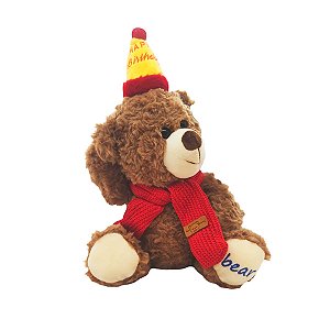 Urso de Pelúcia Marrom Claro com Chapéu - 24cm - 1 unidade - Rizzo