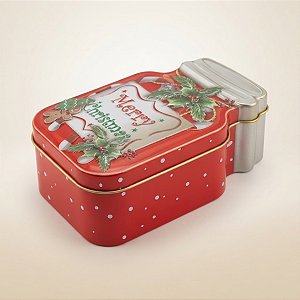 Lata de Metal de Natal - Pote Merry Christmas - 15x9,8x5,8cm - 1 unidade - Rizzo