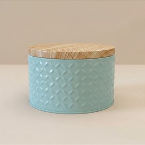 Lata de Metal Redonda Texturizada - Azul - 13,5x8cm - 1 unidade - Rizzo