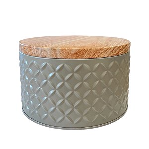 Lata de Metal Redonda Texturizada - Cinza - 13,5x8cm - 1 unidade - Rizzo