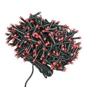 Cordão de LED Pisca Pisca Luz Vermelha com Fio Verde 1000 Leds de 8 Funções - 10m Bivolt - 1 unidade - Cromus - Rizzo