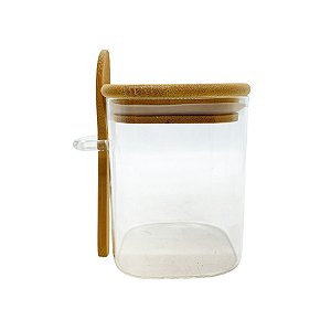 Pote de Vidro Hermético com Tampa e Colher de Bambu - 10,5x8cm - 400ml - 1 unidade - Rizzo