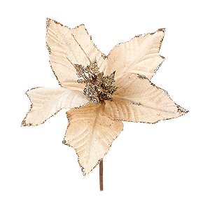 Poinsétia Decorativa - Bege com Dourado - 12cm - 1 unidade - Cromus - Rizzo