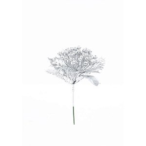 Pick Decorativo - Folhas e Frutinhas Prata - 18cm - 1 unidade - Cromus - Rizzo